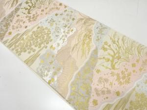 アンティーク　服部織物製　樹木・花鳥模様織り出し袋帯（材料）